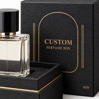 Boîte à parfum rigide avec couvercle, en papier texturé noir K09, avec logo personnalisé, nouvelle, 10x10x14cm, insert en mousse surélevé, finition dorée brillante