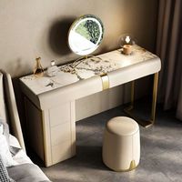 Coiffeuse de luxe légère de style italien en marbre avec panneau en contreplaqué et armoire de rangement intégrée, poste de maquillage pour chambre moderne
