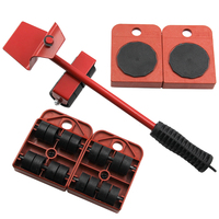 Ensemble de 5 outils de déménagement de meubles robustes, avec élévateur rouge et 4 patins à roulettes, chariot de déménagement d'appareils électroménagers pour réfrigérateur, pour un déménagement sans effort