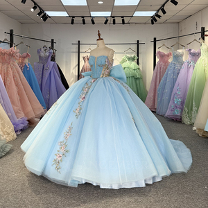 Robe de Quinceañera Bleue Scintillante pour Mariage et Bal de Promo, Modèle Jancember, avec Grand Nœud et Dentelle, Robe de 15 Ans, Robe de 16 Ans, Dy20251 - Product Image 2