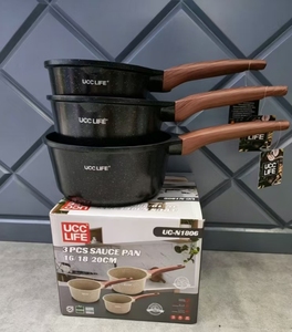 3Pcs Set Panci Susu Anti Lengket Marmer 16/18/20cm Peralatan Masak Induksi Lapisan Anti Lengket Panci Saus Susu - Product Image 1