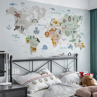 Adhesivo de Pared de Vinilo con Mapa del Mundo de Animales de Dibujos Animados, Adhesivo de PVC Removible, Resistente a los Rayos UV e Impermeable, para Dormitorio Infantil o Sala de Juegos