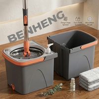 BENHENG 360 Ensemble serpillière rotative en microfibre et seau avec système de nettoyage séparé de l'eau sale, serpillière essoreuse facile pour le nettoyage des sols