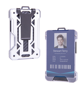<b>Slim</b> Aluminum Card Holder Carbon Fiber Pattern Blue Clip Closure 30mm Thick Wallet for Credit Cards and ID - Product Image 5