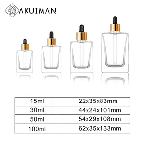 Empty <b>Glass</b> Dropper Bottles Bulk Clear Square Serum Bottle Gold Cap Essential Oil Packaging <b>Container</b> Supply - Product Image 5