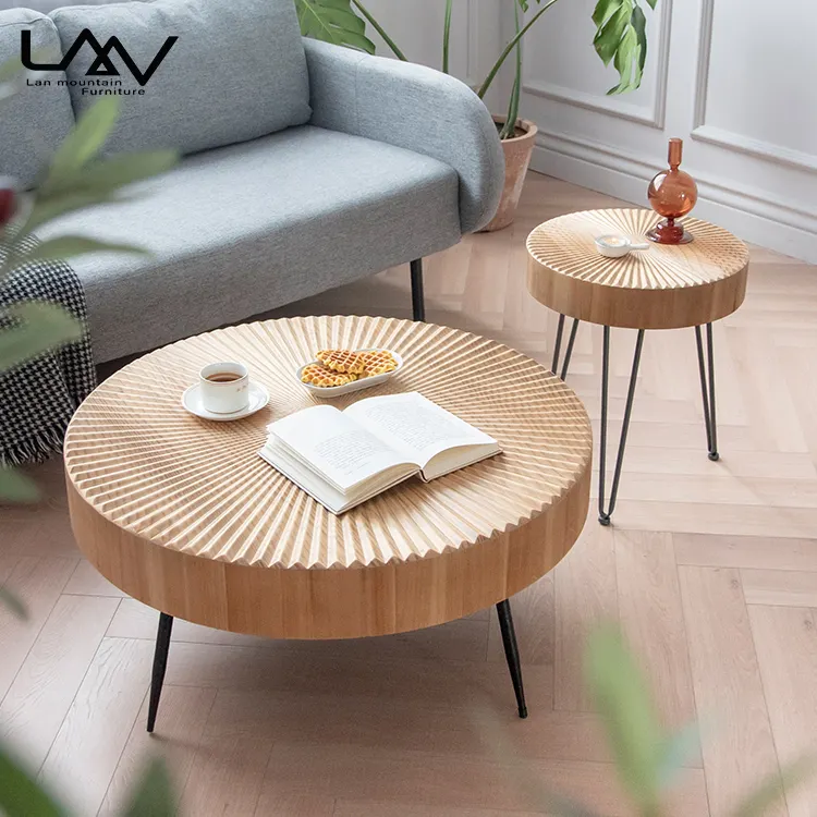 Retro log circular living room hotel coffee table nordic creative modern wooden side table furniture