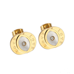 <b>Stud</b> <b>Earrings</b> Gold Love Letter Inlay With Diamond Center For Gift - Product Image 5