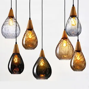 New Design Drop Shape Glass Pendant Light E27 Nordic Chandelier Decorative Hanging Lights For Restaurant