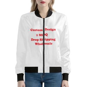 定制标志来样定做设计防风聚酯棒球女式防水轰炸机夹克夏威夷花印花女式外套 - Product Image 6