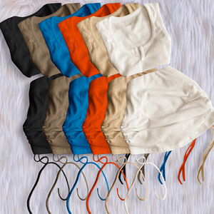 Setelan baju celana pendek wanita musim panas, setelan baju celana pendek, atasan crop, baju wanita rajut, 2 potong, baru, musim panas, 2024 - Product Image 2