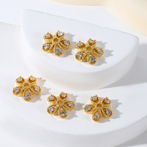Gold Plated Zircon Flower Setting <b>Copper</b> Bead Receptacle For <b>Bracelet</b> Making C21 - Product Image 2
