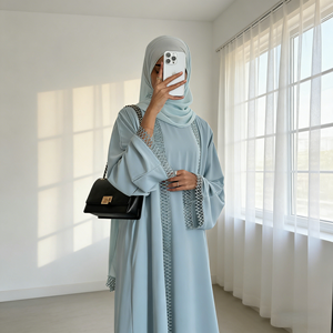 Vêtements islamiques Loriya Abaya Robe en dentelle et robe intérieure Ensemble deux pièces Robes pour femmes Abaya EID Robe musulmane pour femmes Sans hijab - Product Image 2