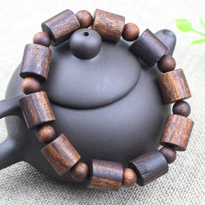 Bracelet en bois d'agar noir, perles en forme de baril, unisexe, à porter au quotidien, bijoux de style ethnique - Product Image 1