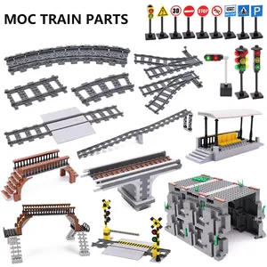 DIYmall MOC City Railway Building Bricks Soft Curved Straight Train Tracks Semáforo Túnel Bloques Compatible 53401