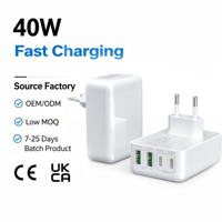 HNT Bestseller 40W GaN Ultra Slim Flaches Wandladegerät Schnellladegerät mit Klappstecker 4-Port USB-C für Mobiltelefone iPhone Reise
