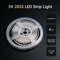 Bande LED 5V 2835 120 LED/m 8mm intelligente à trois couleurs, gradation réglable, bande LED CCT