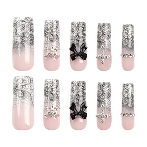 Venta al por mayor mariposa pintada a mano diamante Prensa en <span class=keywords><strong>uñas</strong></span> puntas cuadrado diseñado Prensa en <span class=keywords><strong>uñas</strong></span> caja de embalaje - Product Image 3