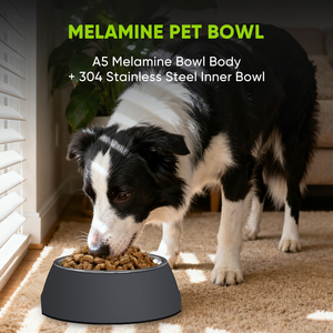 Bol d'alimentation pour animaux de compagnie en mélamine rond et antidérapant, durable, avec bol en acier inoxydable amovible, bols et mangeoires pour animaux de compagnie de qualité supérieure - Product Image 4