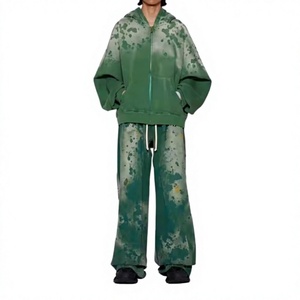 Wholesale Rate Dip Dye <b>Vintage</b> Washed Baggy <b>Tracksuit</b> Cotton Solid Color Raw Edge Hoodie Loose Sweatpants Sportswear <b>Tracksuits</b> - Product Image 1