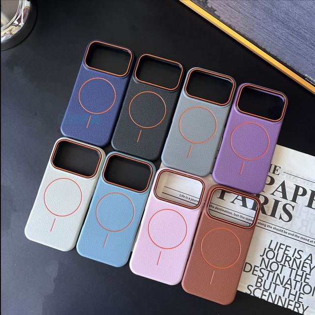 Custom Luxury Designer Brand Lychee Leather Magnetic Phone case for iPhone 17 16 Pro Max Wireless Charging protection Covers