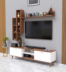 Craft A5 <strong>Tv</strong> Unit With Wall Shelf <strong>Tv</strong> <strong>Stand</strong> With Bookshelf Wall Mounted Shelves Modern Standing Basket <strong>Walnut</strong> - Product Image 2