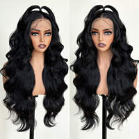 Pelucas de Cabello Humano Sintético Brasileño con Ondas Negras, Frontal de Encaje Transparente HD 13x6, con Reflejos, para Mujeres Negras, de Alibaba