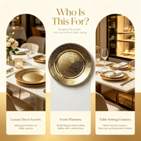 Assiette de présentation de luxe personnalisée en PP plaqué or, texture craquelée, bord perlé, pour mariage, hôtel, banquet, décoration de table de fête
