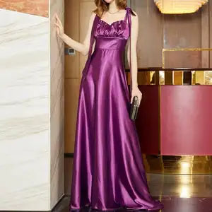 New Style Fashion High Quality Sexy Suspender Solid Color Evening Dress Sleeveless Temperament Halter Gown Women Clothing