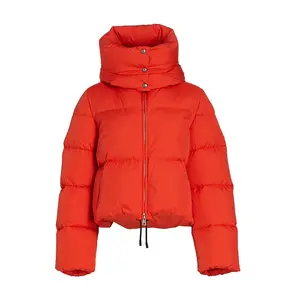Jaket Puffer wanita Logo kustom mantel bulu angsa wanita musim dingin gelembung Quilting hangat luar ruangan jaket bulu angsa modis