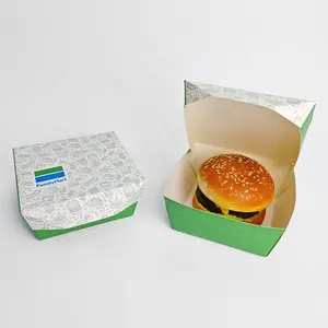 Recipiente branco para levar comida de qualidade alimentar com logotipo personalizado, caixa de hambúrguer de marca de frango frito, papel para fast food