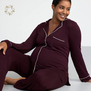 Ensemble de pyjama de grossesse en bambou à manches longues, Cardigan de maternité, haut et pantalon, vêtements de nuit d'allaitement, vêtements de maison de maternité - Product Image 5