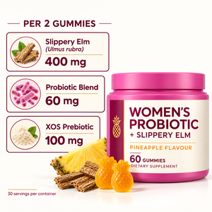 Gomitas Probióticas <span class=keywords><strong>para</strong></span> Mujer de Marca Privada con 400mg de Olmo Resbaladizo <span class=keywords><strong>y</strong></span> 100mg de XOS, Sabor Piña, 60 Unidades, Equilibrio del pH Vaginal, OEM ODM - Product Image 2