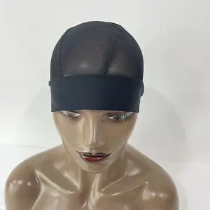 Gorro de malla con agarre de Peluca de seda, banda para la cabeza negra para pelucas con cinta mágica ajustable