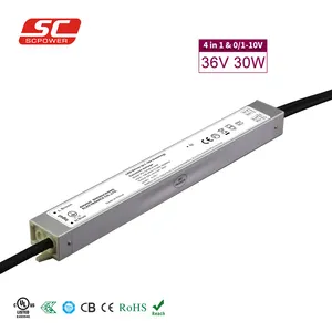 0-10v dimmable 1-10 vdimming waterproof slim led power supply 30w 36v output ip67 led driver