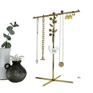 Golden Floral Jewelry <b>Stand</b> With <b>Bird</b> Tag Multi Functional Organizer For Necklaces Earrings Bohemian Decorative Display Tray - Product Image 1