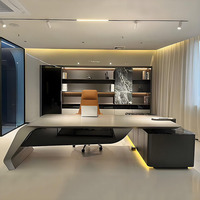 Bureau d'ordinateur en L moderne, durable et écologique, avec surface en bois, bureau de direction haut de gamme pour PDG/directeur
