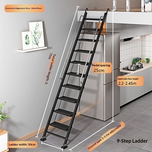 Échelle télescopique noire en alliage d'aluminium-magnésium épaissi, 8-12 marches, plateforme, <span class=keywords><strong>escalier</strong></span> intérieur/extérieur, portable, pour <span class=keywords><strong>grenier</strong></span> - Product Image 4
