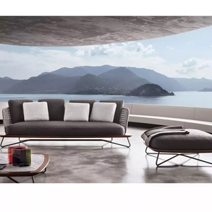 Conjunto de muebles de jardín en forma de u, tela de hierro forjado de segunda mano, <span class=keywords><strong>patio</strong></span>, <span class=keywords><strong>madera</strong></span> y caña, sofá de exterior - Product Image 2