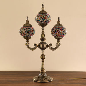 Lampe de table marocaine <span class=keywords><strong>Marrakech</strong></span>, faite à la main, 3 globes, mosaïque turque en verre, lampe de bureau ottomane en mosaïque - Product Image 5