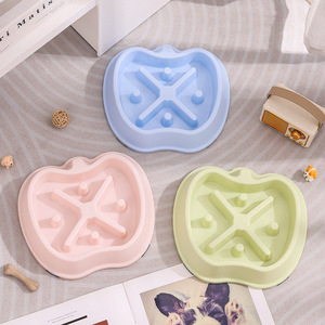 Youcheng Pet Slow Feed Bowl Plastic Anti Tipping Apple Shape <b>Dog</b> Bowl Green Blue <b>Pink</b> - Product Image 1