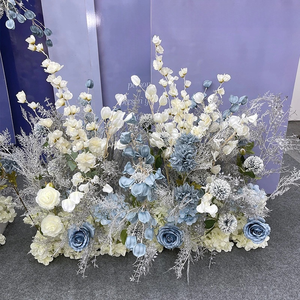 تخصيص المتربة الأزرق الرمادي خلفية العدائين الاصطناعي الحرير الزهور الصف الكرة مجموعة ، الزفاف الاصطناعي زهرة حمراء زهرة اصطناعية - Product Image 5