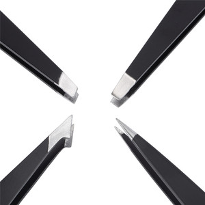 カスタマイズされた化粧品ピンセット2個4個ブラックピンク傾斜先のとがったまつげ眉毛ピンセットセットケース付き - Product Image 3