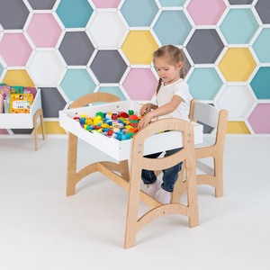 Mesa Sensorial y Silla de Madera Estilo Granja para Niños, Escritorio para Bloques de Construcción - Product Image 4