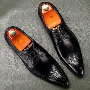 Chaussures en cuir véritable pour hommes britanniques Top Grain peau de vache affaires formel confort pointu pour motif en relief à la mode polyvalent - Product Image 6