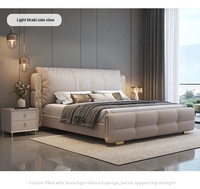 Meubles de chambre à coucher modernes, cadre en bois massif, trois tiroirs de rangement, style italien, lit king size avec rembourrage en cuir Napa