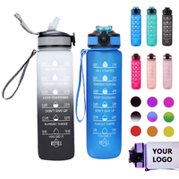 Bouteille d'eau de sport en plastique Tritan sans BPA de qualité supérieure, 1L, avec bouchon à clapet et sangle pour le camping en plein air