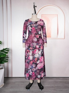 Abito lungo elegante e grazioso da donna a <span class=keywords><strong>maniche</strong></span> <span class=keywords><strong>lunghe</strong></span> floreale per feste serali 2026 K1393 - Product Image 3