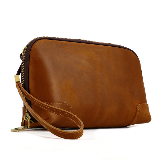Travel Portable Cable Organizer Bag Crazy Horse Leather Zipper Electronics Organizer Pouch Digital Accessory Storage for Men