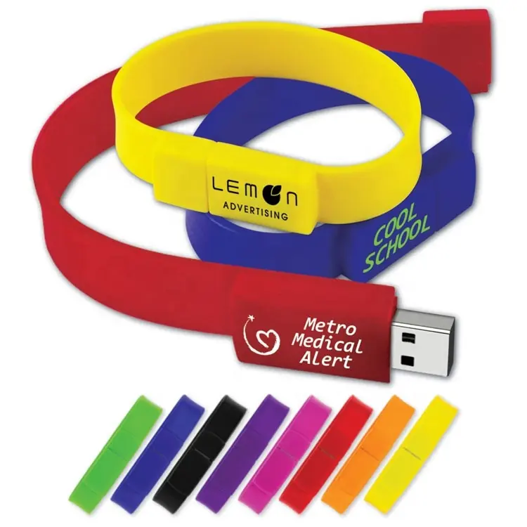 Bracelet de lecteur flash USB en silicone médical personnalisé pas cher capacité réelle 64 go 128 go clé mémoire rouge jaune bleu bracelets en caoutchouc