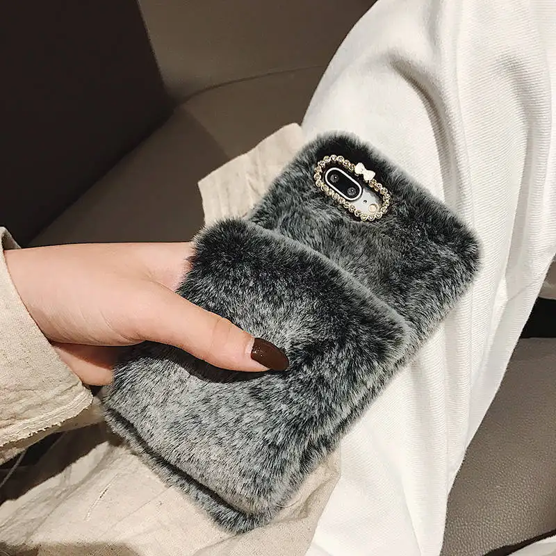 Luxury Fluffy Fur Case For iPhone 11 12 13 Pro Max Xs X Xr Cute Winter Soft Cover For Apple iPhone 7 Plus 8 6S